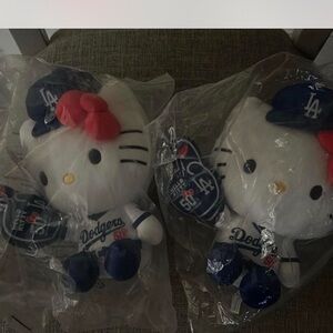 Hello Kitty Dodgers Plush with Red Bow